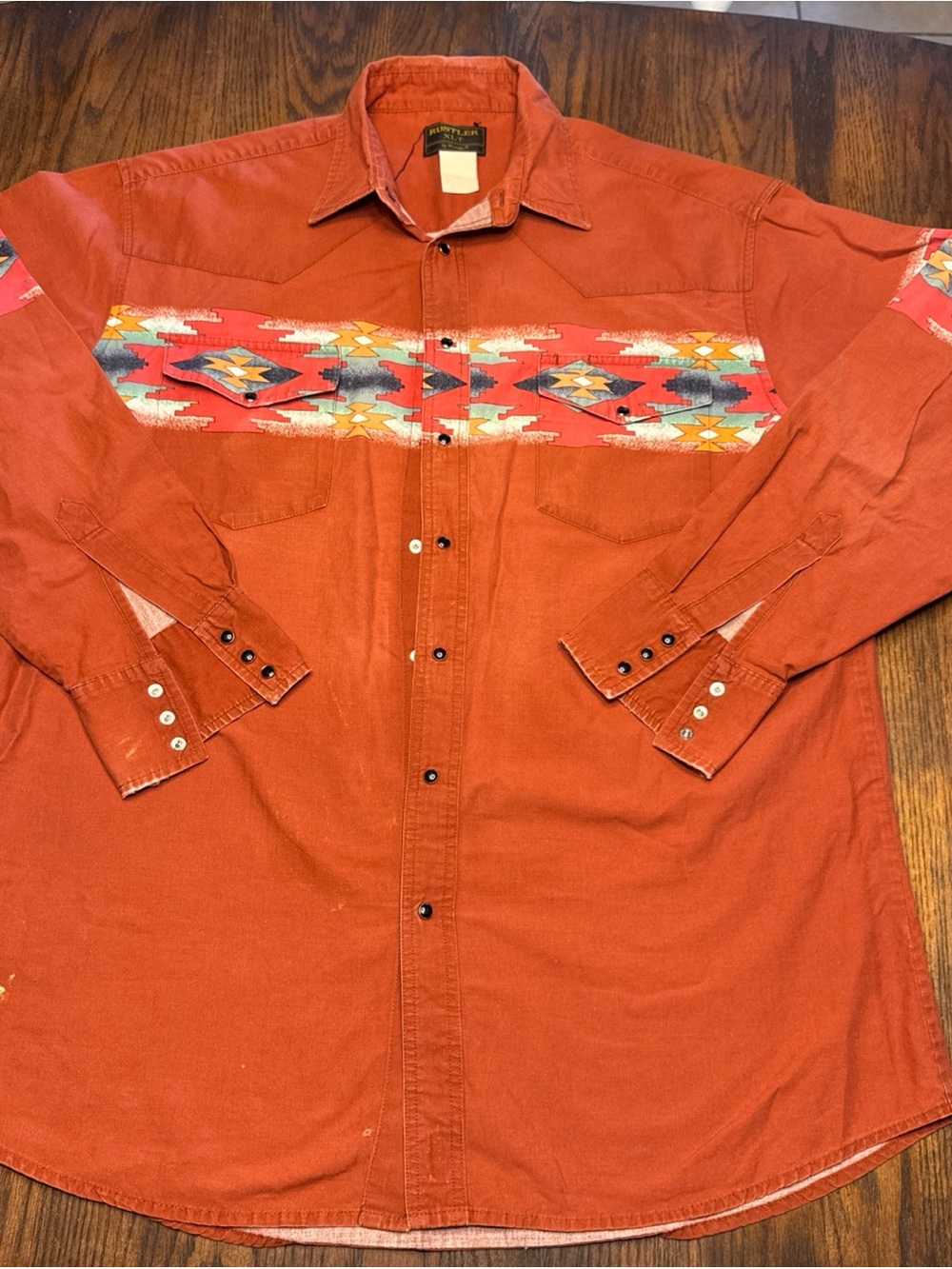 VTG 90s Rustler Pearl Snap Long-Sleeve Shirt Men Large Southwestern Print Aztec